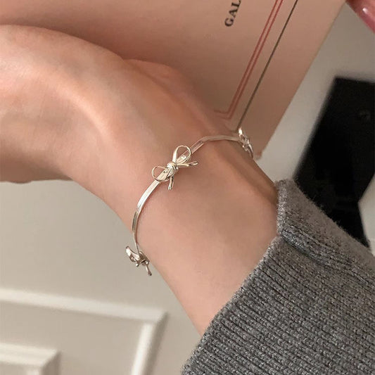 S925 Sterling Silver Bow Snake Bone Bracelet