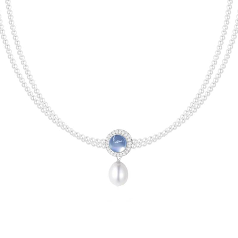 S925 Natural Aquamarine Freshwater Pearl Necklace