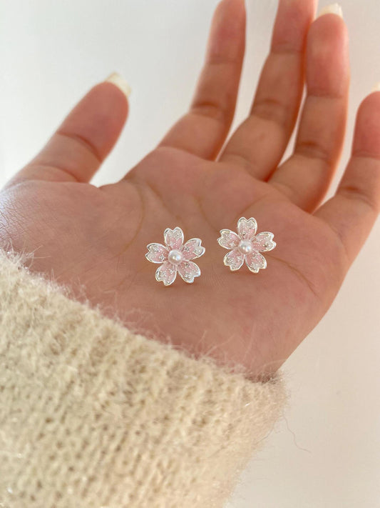 S925 sterling silver cherry blossom earrings