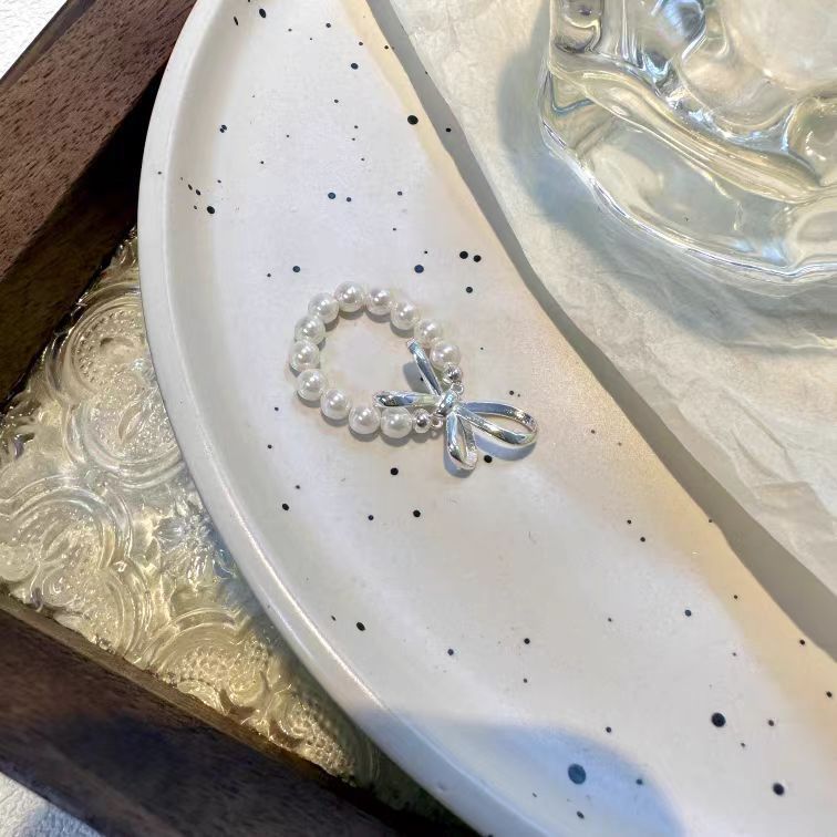 S925 Sterling Silver Bow Pearl Bracelet necklace ring