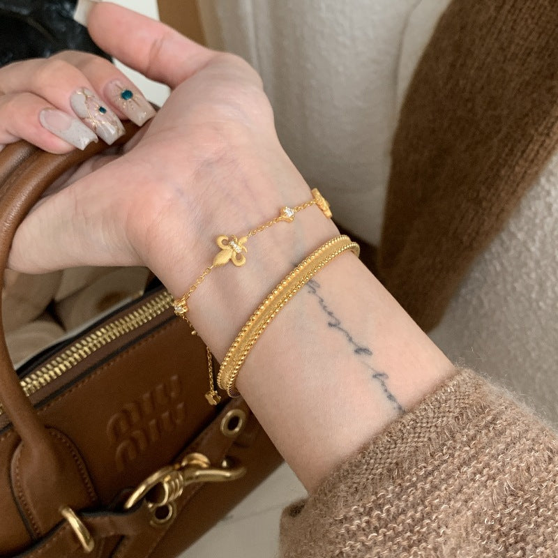 Brushed Iris Flower Diamond Bracelet