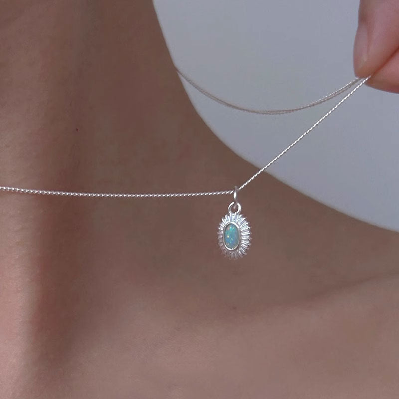 S925 sterling silver opal stone necklace