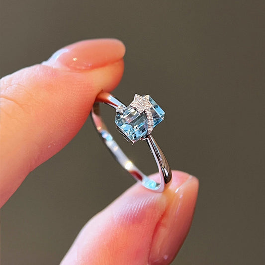 S925 sterling silver meteor sea blue zirconium ring