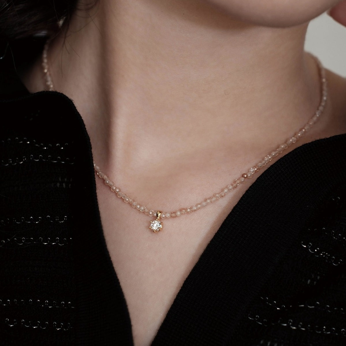 Champagne Crystal Zircon Moissanite Sterling Silver Necklace