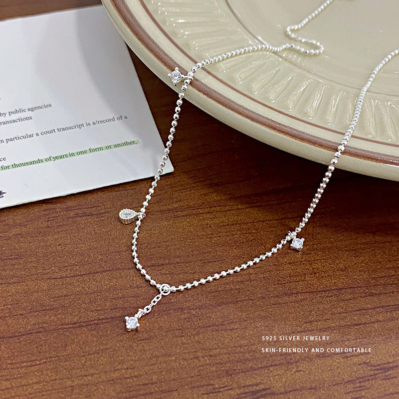 S925スターリングシルバーネックレスジルコンペンダントドロップ型