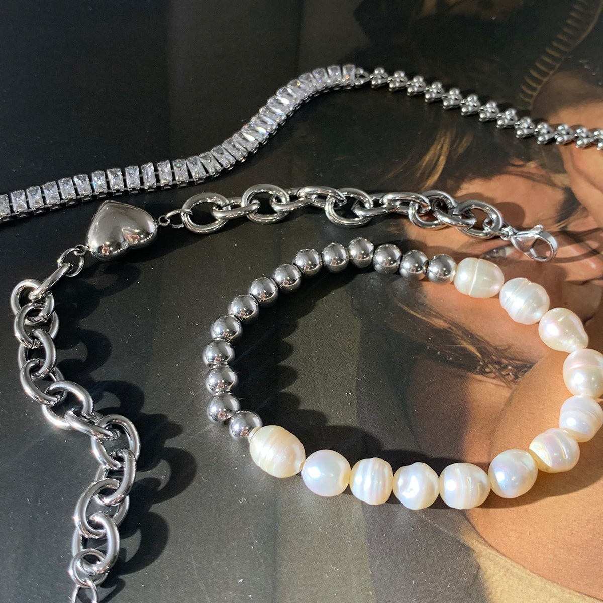 Natural Freshwater Pearl Love Zircon Bracelet suit