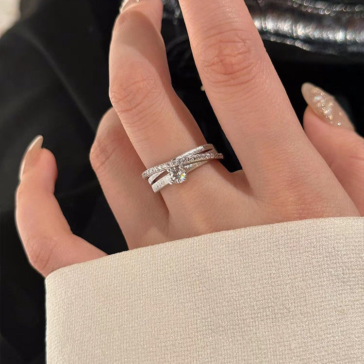 S925 sterling silver three-layer surround micro diamond ring