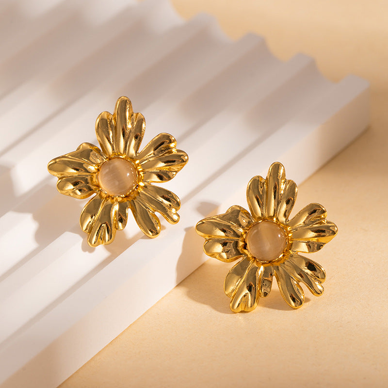 Stainless Steel Flower Texture Earrings