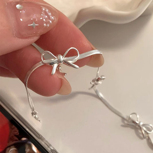 S925 Sterling Silver Bow Snake Bone Bracelet