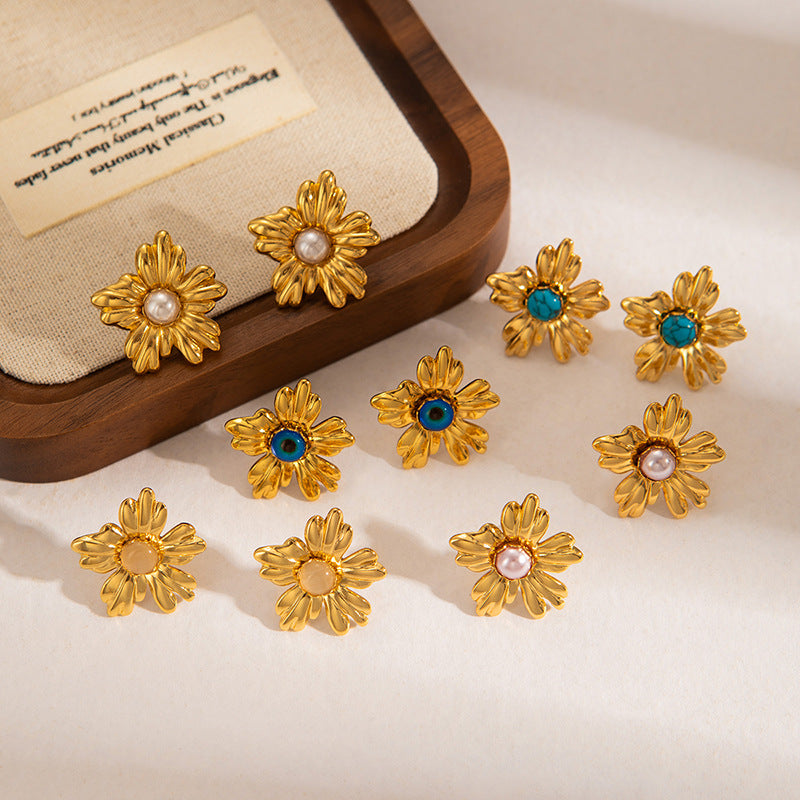 Stainless Steel Flower Texture Earrings