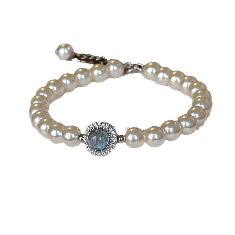 S925 Silver Natural Freshwater Pearl Sea Blue Mercury Bracelet