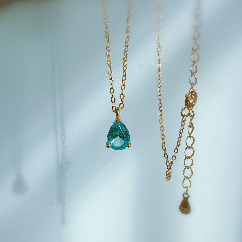 S925 sterling silver sky blue drop necklace ring set