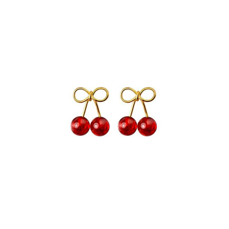 S925 silver red cherry earrings
