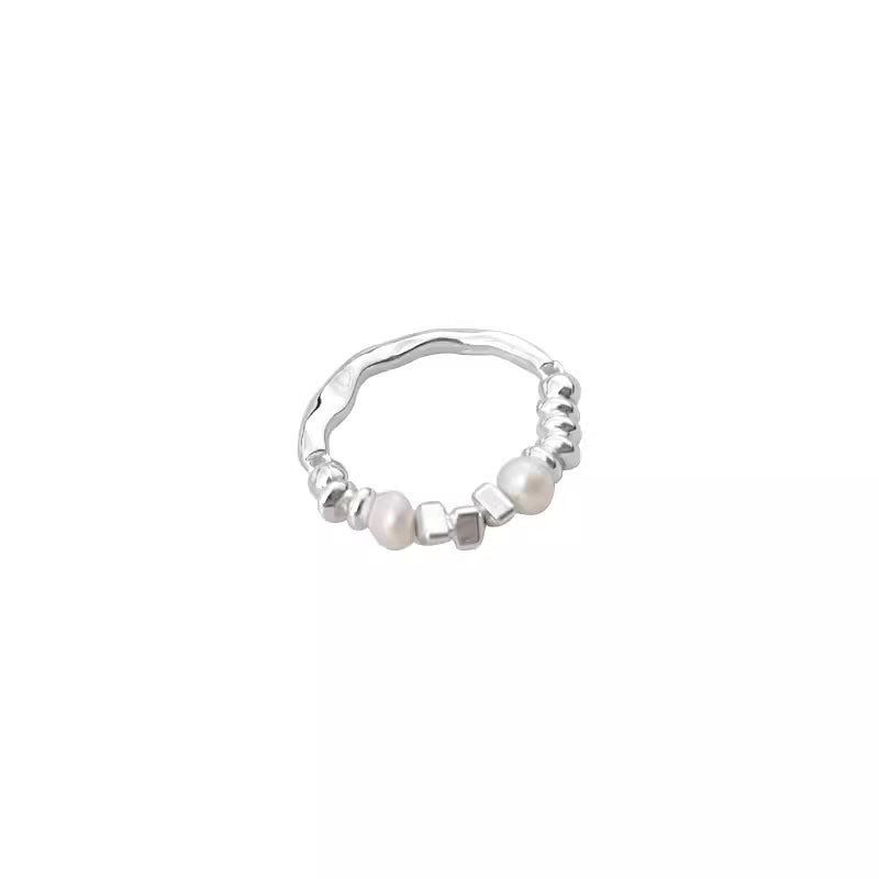 S925 Sterling Silver Freshwater Pearl Broken Silver Ring