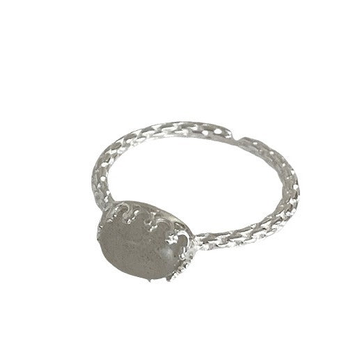 S925 Silver Geometric Oval Crystal Ore Ring