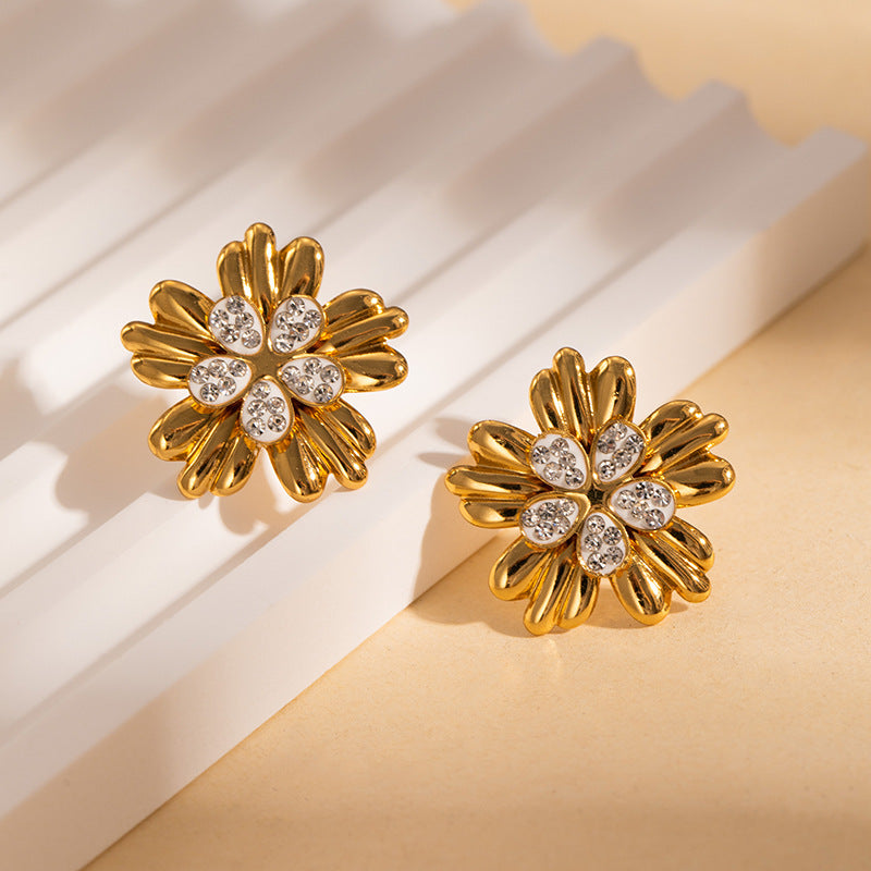 Stainless Steel Flower Texture Earrings