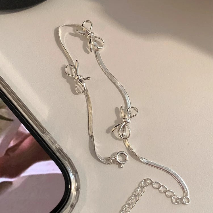 S925 Sterling Silver Bow Snake Bone Bracelet