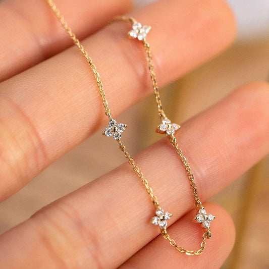 S925 silver-plated 18K gold four-leaf clover starry bracelet