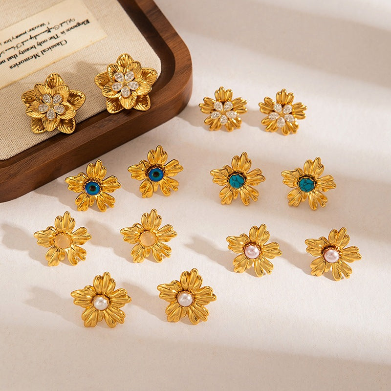 Stainless Steel Flower Texture Earrings