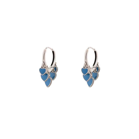S925 sterling silver blue nectarine heart tassel earrings