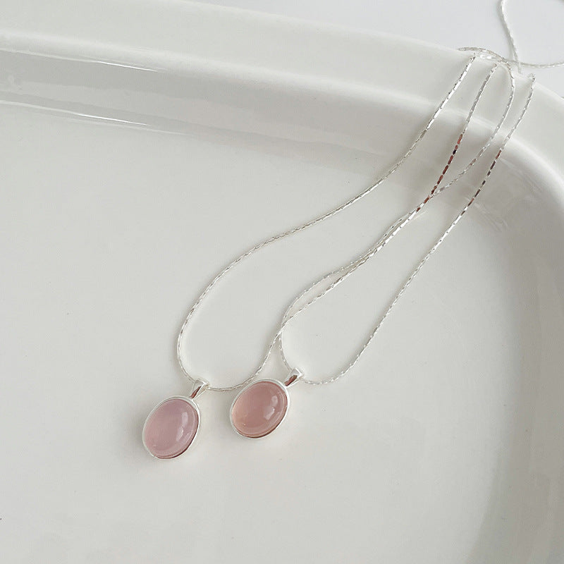S925 Sterling Silver Pink Chalcedony Necklace