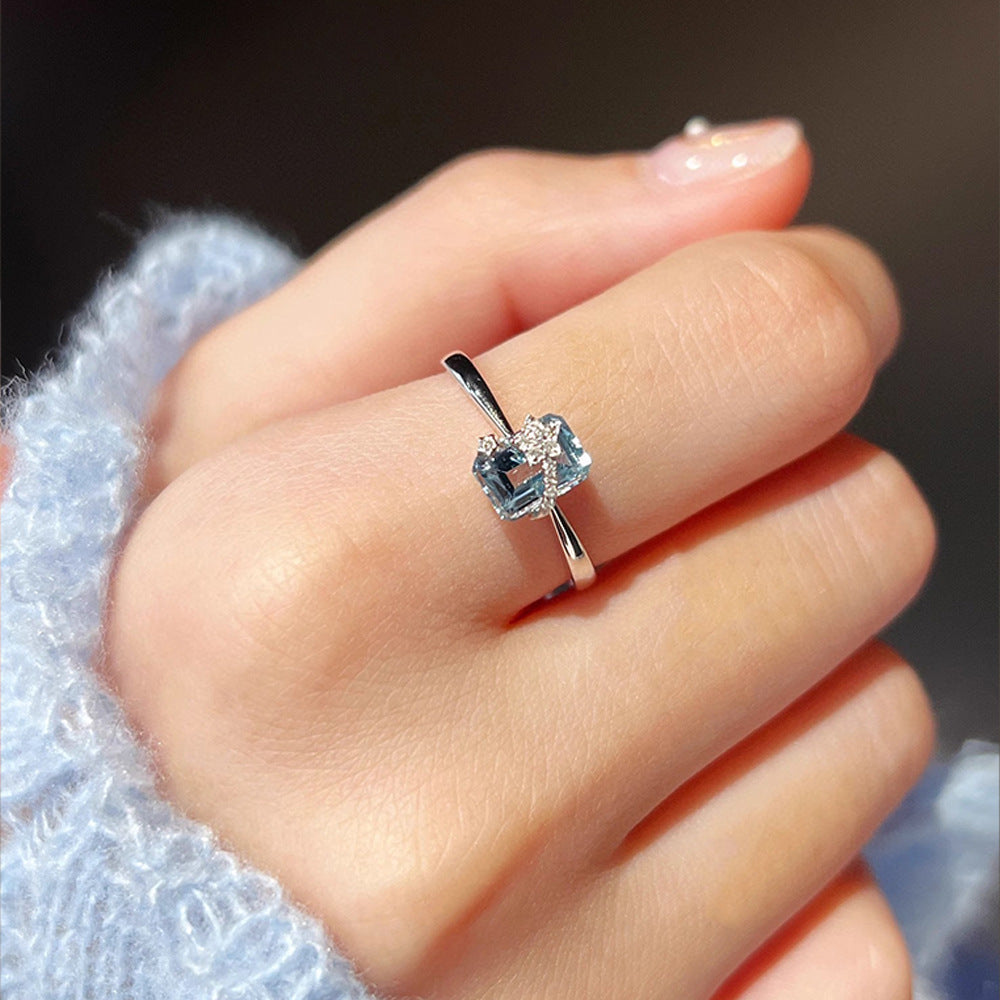 S925 sterling silver meteor sea blue zirconium ring