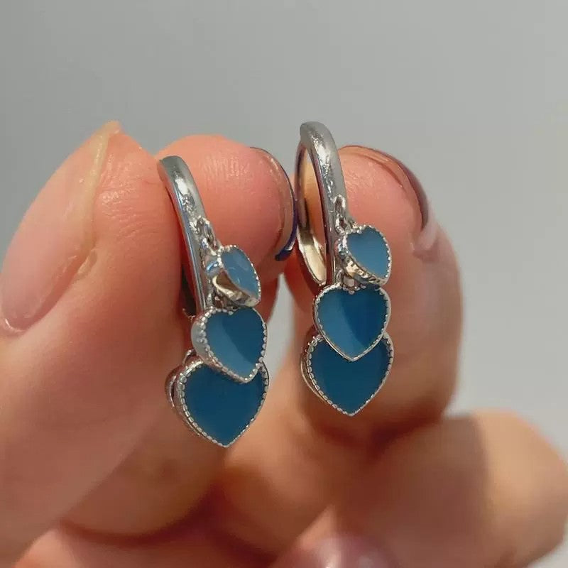 S925 sterling silver blue nectarine heart tassel earrings