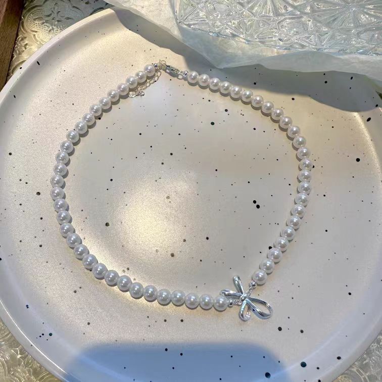 S925 Sterling Silver Bow Pearl Bracelet necklace ring