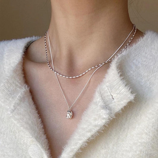 S925 sterling silver irregular shell pearl pea necklace