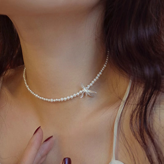 925 Sterling Silver Pearl Orchid Necklace