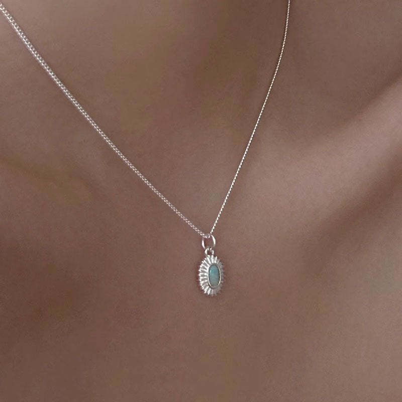 S925 sterling silver opal stone necklace