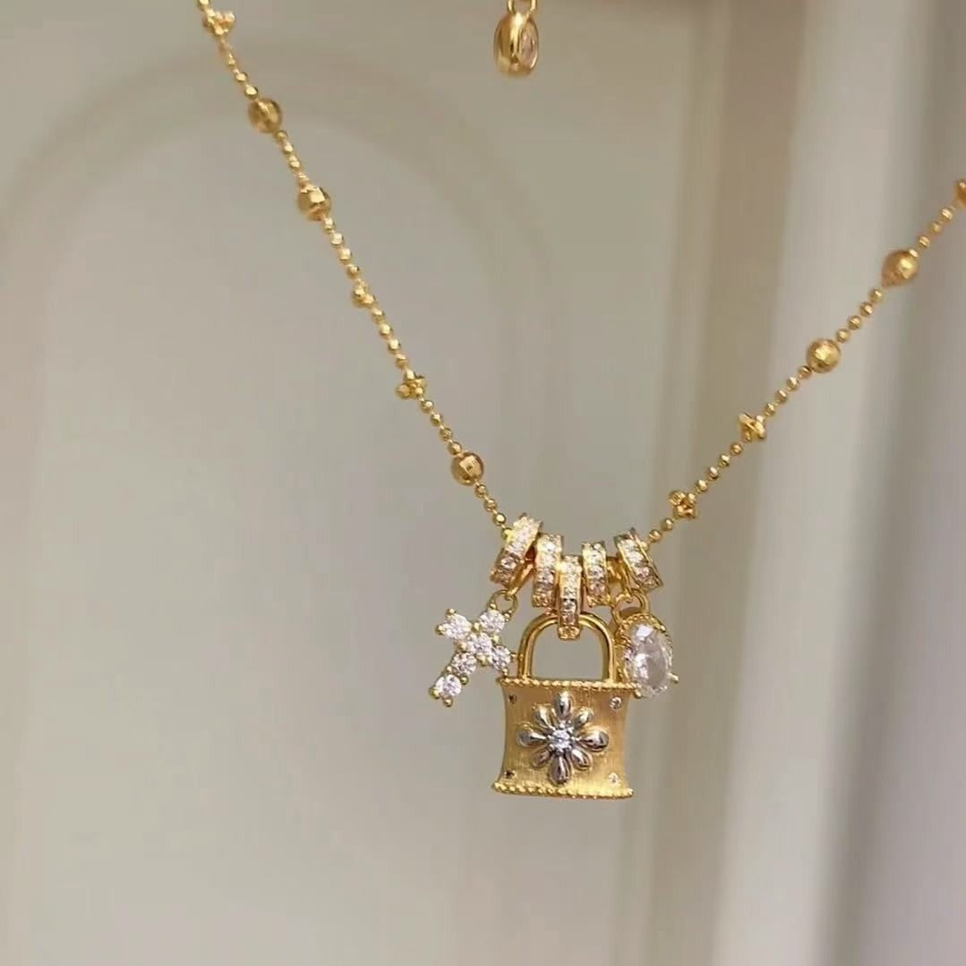 Wire drawing craft running ring cross lock bag necklace