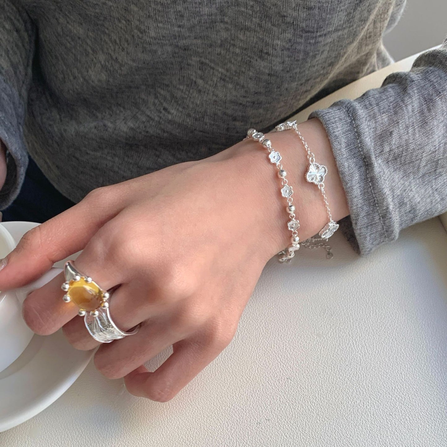 S925 Sterling Silver Peach Blossom Butterfly Bracelet