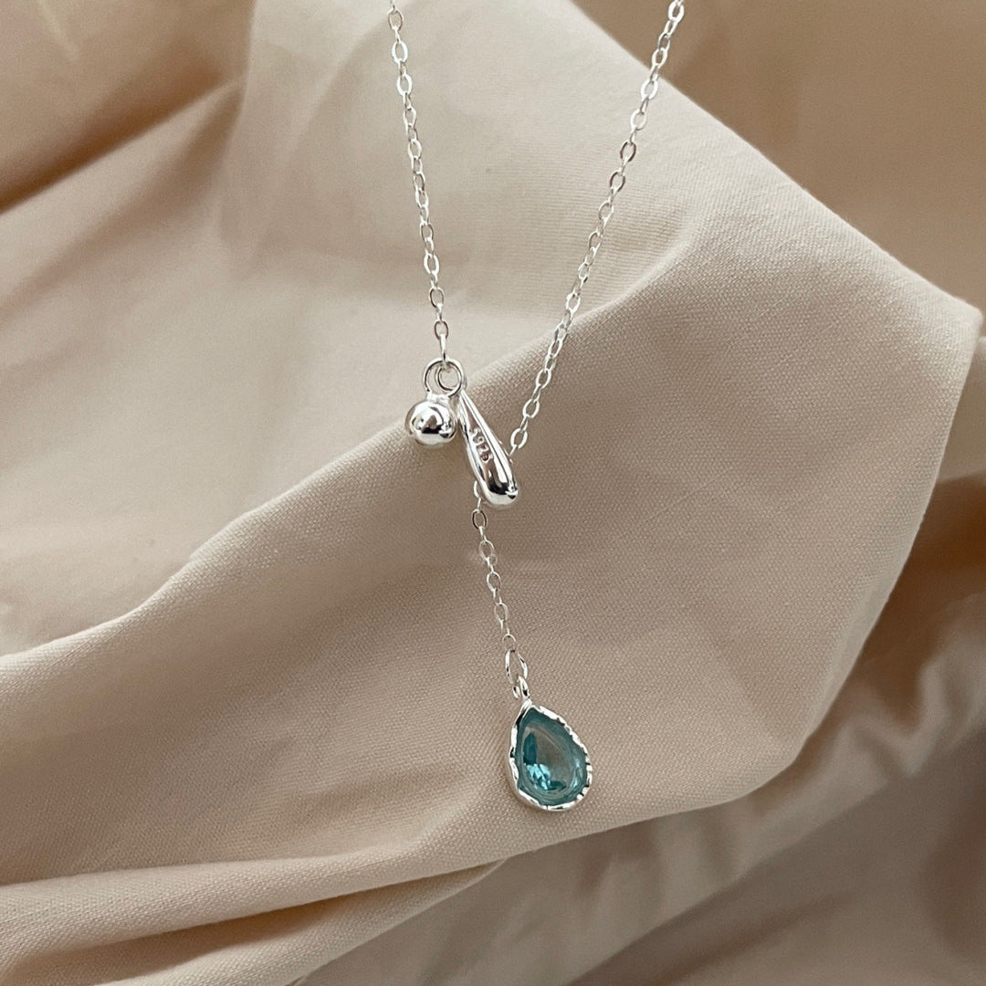 S925 sterling silver a drop of tears necklace blue drops of water