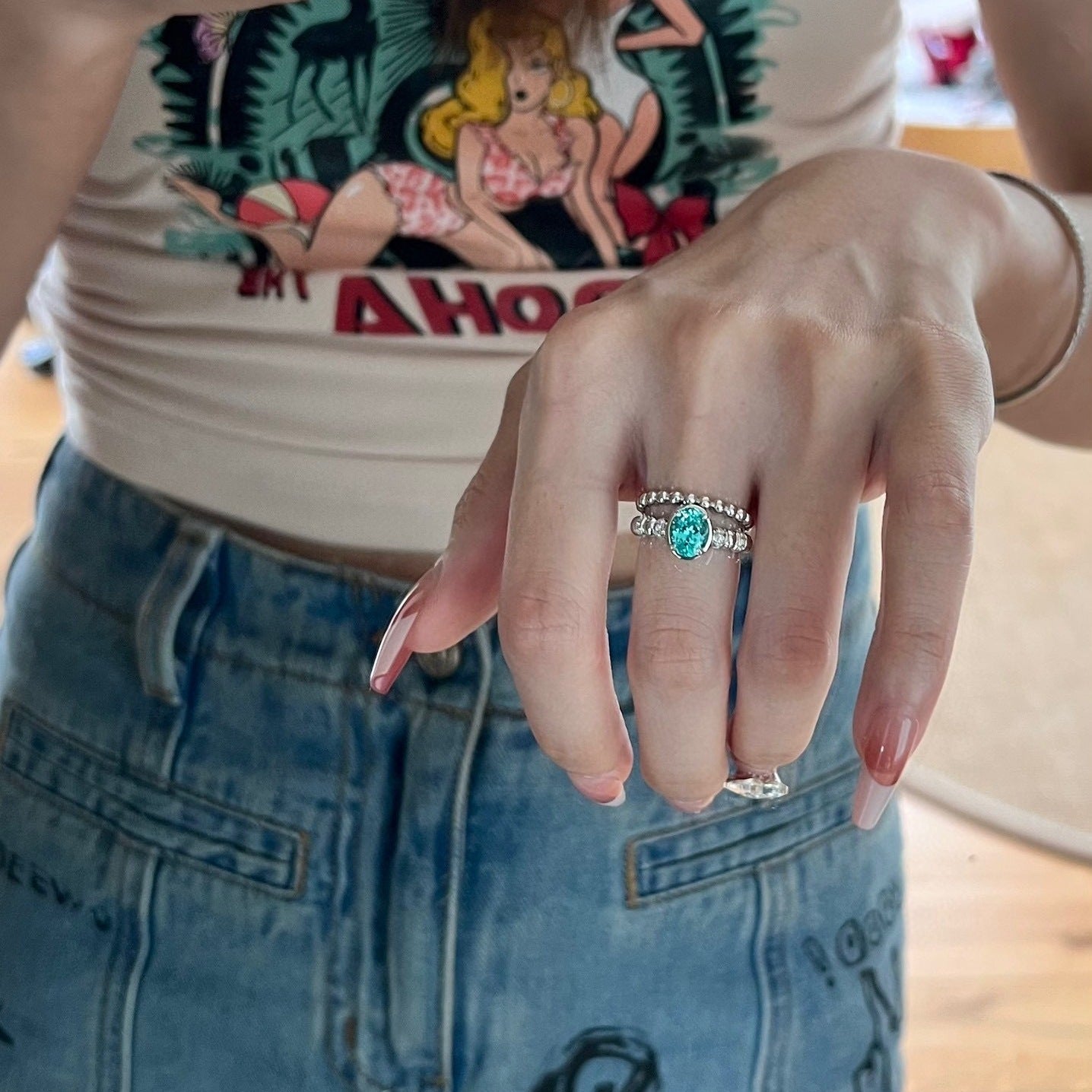 Sapphire and diamond ring s925 pure silver