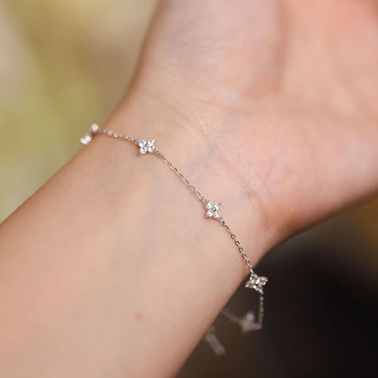 S925 silver-plated 18K gold four-leaf clover starry bracelet