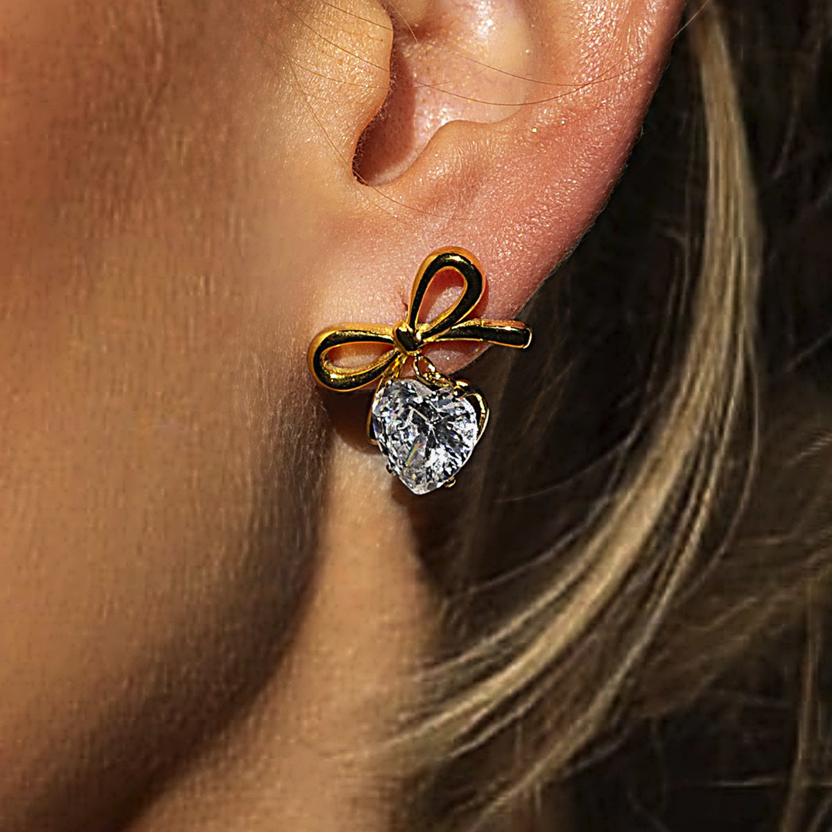 Stainless Steel Bow Necklace Zircon Earrings Titanium Steel Ring