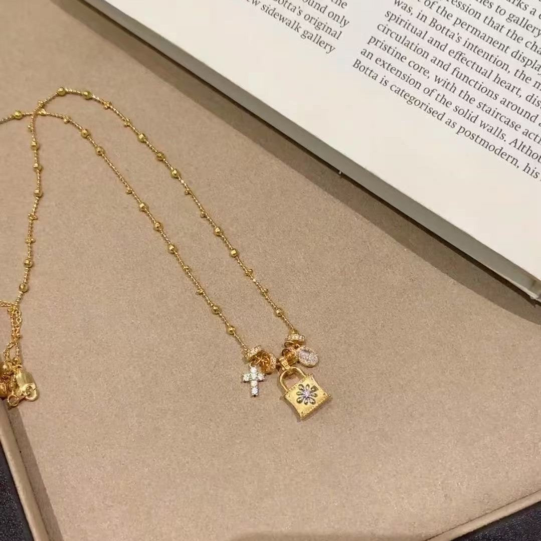 Wire drawing craft running ring cross lock bag necklace