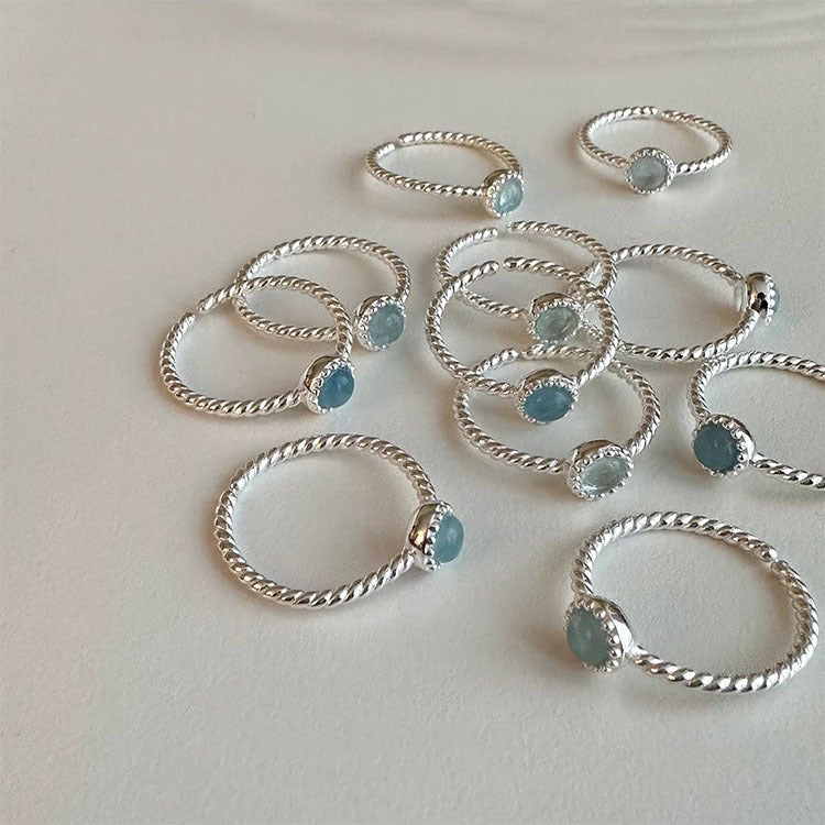 s925 sterling silver ice crack natural aquamarine ring