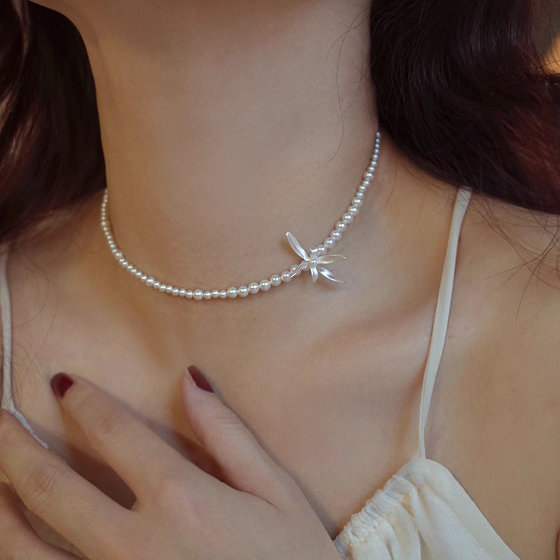 925 Sterling Silver Pearl Orchid Necklace