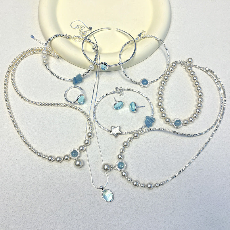 s925 sterling silver aquamarine necklace bracelet