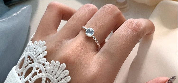 s925 sterling silver ice crack natural aquamarine ring