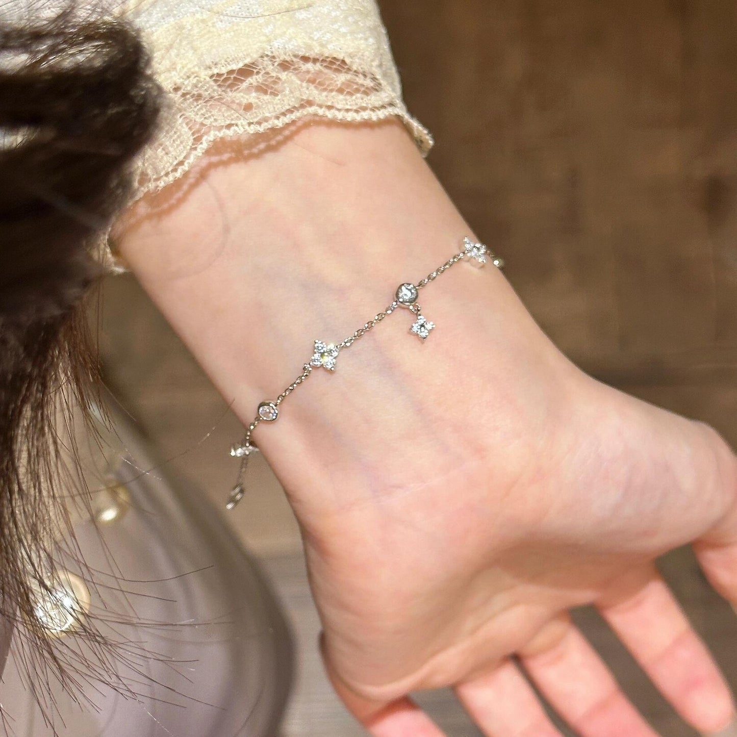 Four-leaf Clover Tassel Zircon S925 Sterling Silver Bracelet