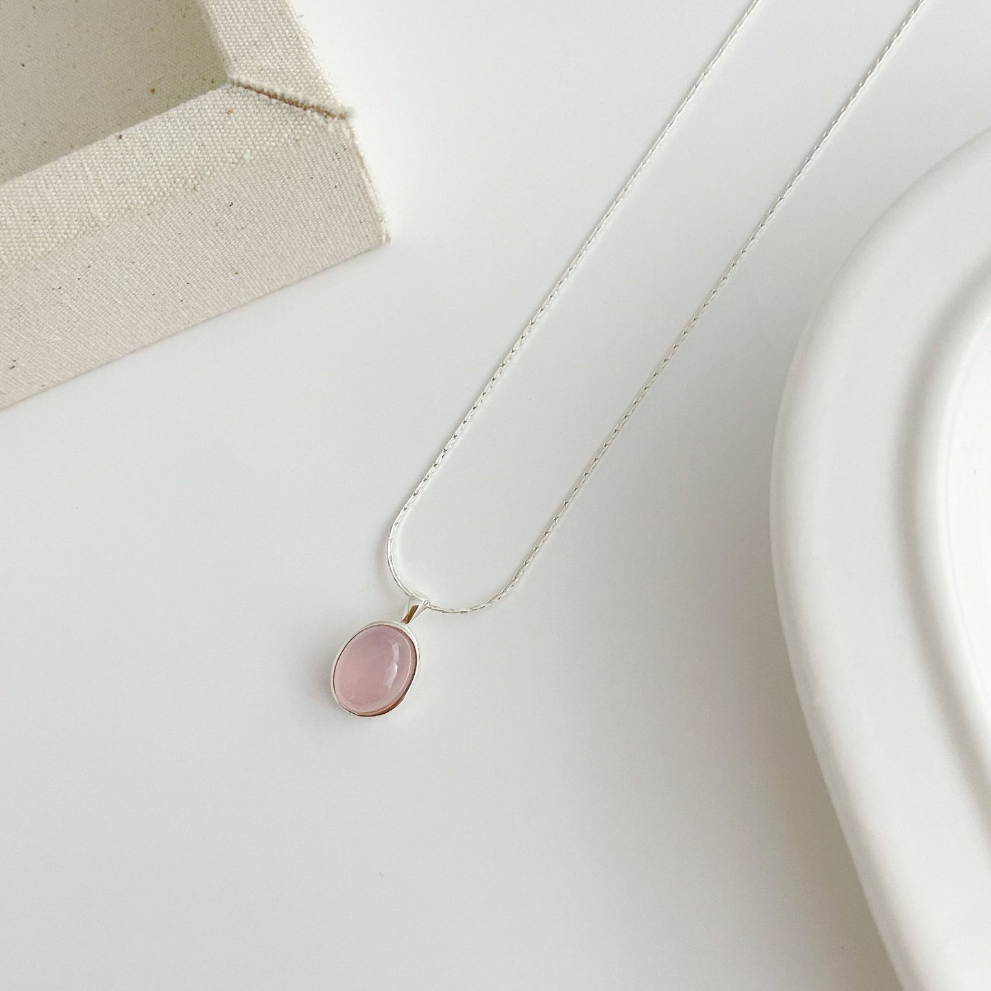 S925 Sterling Silver Pink Chalcedony Necklace
