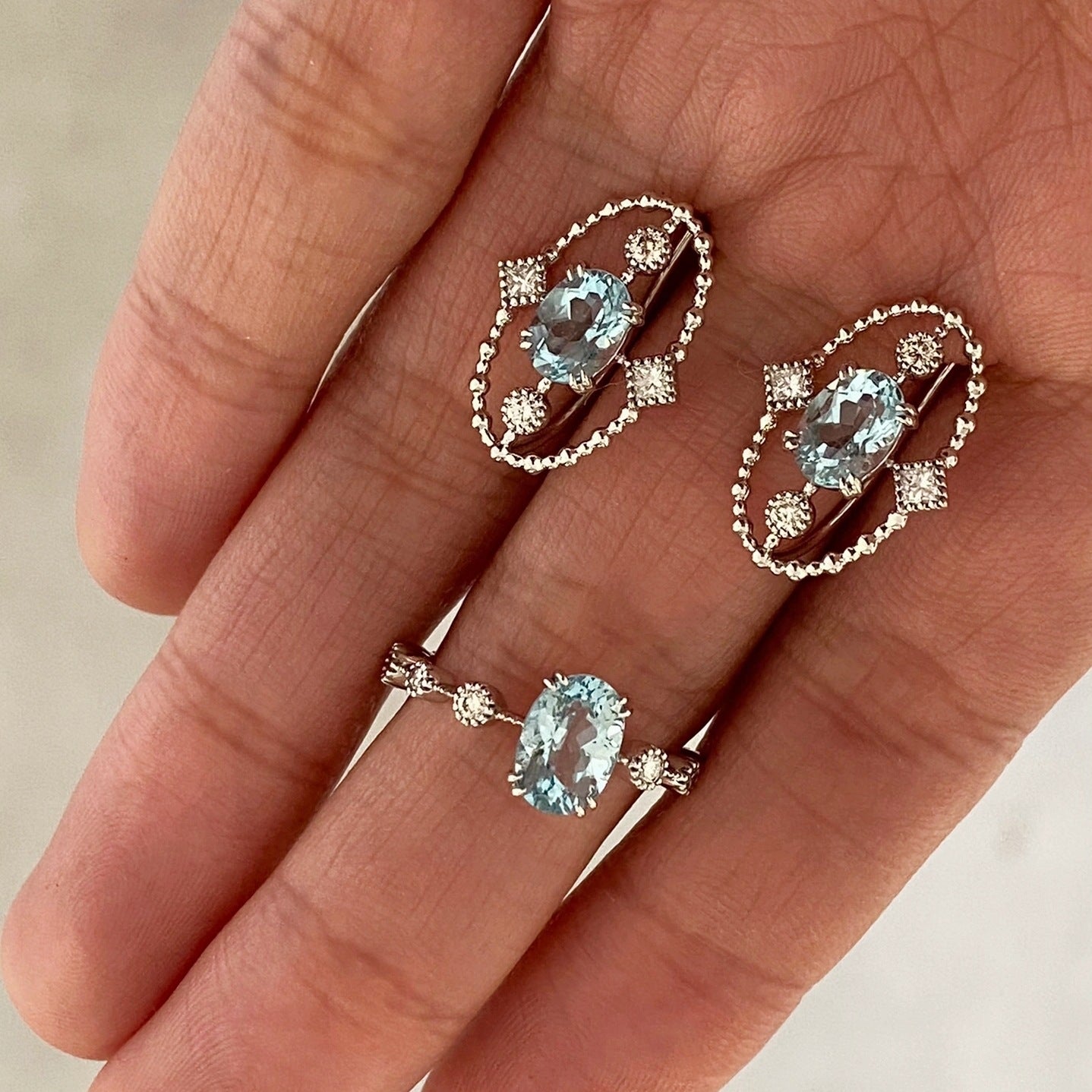 S925 sterling silver palaiba lace navy blue treasure Topaz ring stud earrings suit