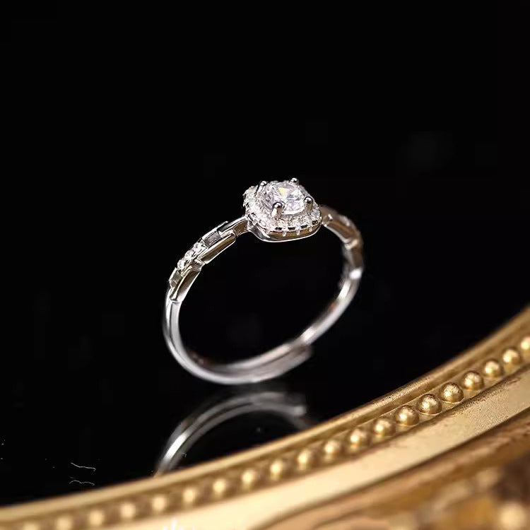 S925 Sterling Silver Zircon Square Diamond Chain Ring