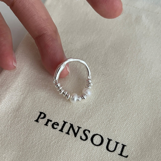 S925 Sterling Silver Freshwater Pearl Broken Silver Ring
