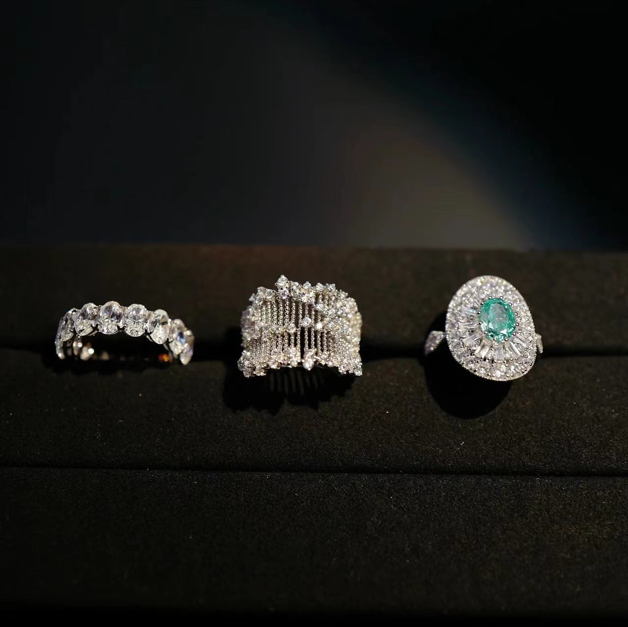 S925 Sterling Silver Plated Vegas Blue Paraiba Brilliant Star Web Diamond Ring Collection