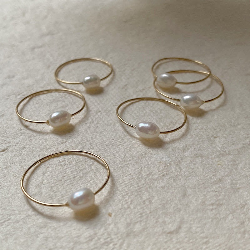 Slim 14k gold pearl ring