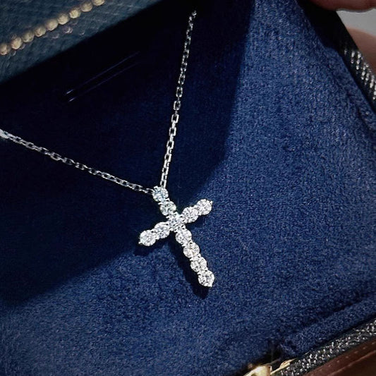 s925 sterling silver diamond cross necklace